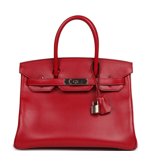 Pre-owned Hermes Birkin 30 Rouge Vif Tadelakt Palladium Hardware