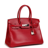 Pre-owned Hermes Birkin 30 Rouge Vif Tadelakt Palladium Hardware