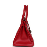 Pre-owned Hermes Birkin 30 Rouge Vif Tadelakt Palladium Hardware