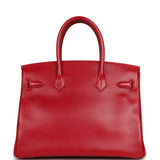 Pre-owned Hermes Birkin 30 Rouge Vif Tadelakt Palladium Hardware