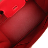 Pre-owned Hermes Birkin 30 Rouge Vif Tadelakt Palladium Hardware