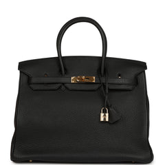 Vintage Hermes Birkin 35 Black Togo Gold Hardware