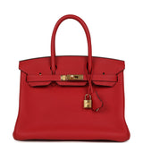 Pre-owned Hermes Birkin 30 Rouge Casaque Togo Gold Hardware - Thumbnail View 1