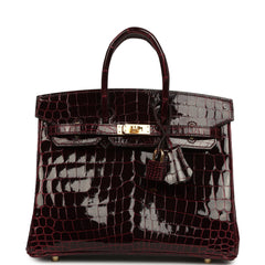 Hermes Birkin 25 Bordeaux Shiny Niloticus Crocodile Gold Hardware