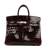 Hermes Birkin 25 Bordeaux Shiny Niloticus Crocodile Gold Hardware