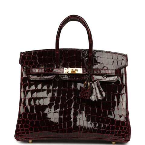 Hermes Birkin 25 Bordeaux Shiny Niloticus Crocodile Gold Hardware