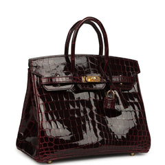 Hermes Birkin 25 Bordeaux Shiny Niloticus Crocodile Gold Hardware