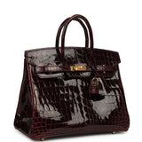 Hermes Birkin 25 Bordeaux Shiny Niloticus Crocodile Gold Hardware