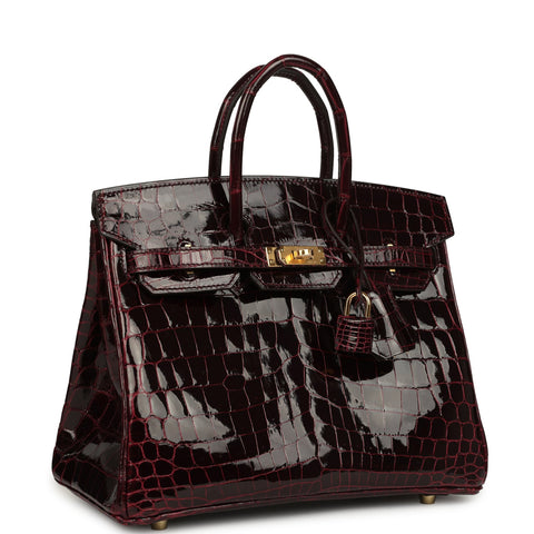 Hermes Birkin 25 Bordeaux Shiny Niloticus Crocodile Gold Hardware