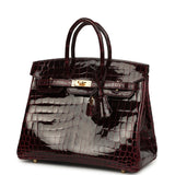 Hermes Birkin 25 Bordeaux Shiny Niloticus Crocodile Gold Hardware
