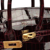 Hermes Birkin 25 Bordeaux Shiny Niloticus Crocodile Gold Hardware