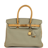Pre-owned Hermes Special Order (HSS) Birkin 30 Gris Tourterelle and Paille Swift Brushed Gold Hardware - Thumbnail View 1