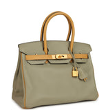 Pre-owned Hermes Special Order (HSS) Birkin 30 Gris Tourterelle and Paille Swift Brushed Gold Hardware - Thumbnail View 2