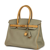 Pre-owned Hermes Special Order (HSS) Birkin 30 Gris Tourterelle and Paille Swift Brushed Gold Hardware - Thumbnail View 5