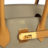 Pre-owned Hermes Special Order (HSS) Birkin 30 Gris Tourterelle and Paille Swift Brushed Gold Hardware - Thumbnail View 7