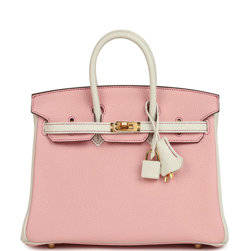 Hermes Special Order (HSS) Birkin 25 Rose Sakura and White Clemence Gold Hardware
