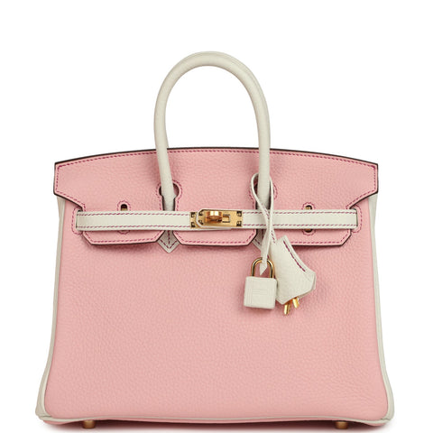 Hermes Special Order (HSS) Birkin 25 Rose Sakura and White Clemence Gold Hardware