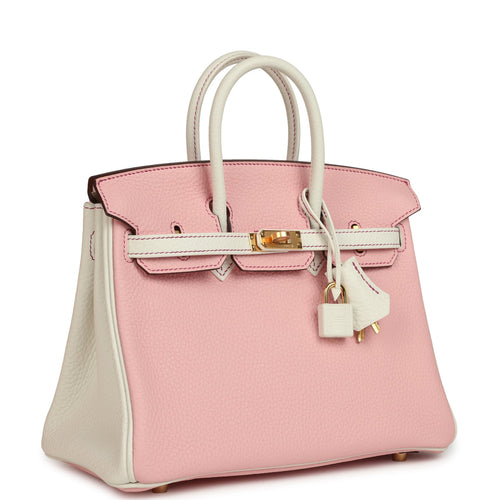 Hermes Special Order (HSS) Birkin 25 Rose Sakura and White Clemence Gold Hardware