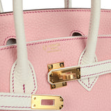 Hermes Special Order (HSS) Birkin 25 Rose Sakura and White Clemence Gold Hardware - Thumbnail View 7