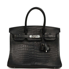 Hermes Birkin 30 Black Matte Porosus Crocodile Palladium Hardware