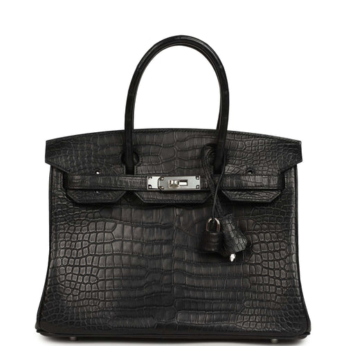 Hermes Birkin 30 Black Matte Porosus Crocodile Palladium Hardware