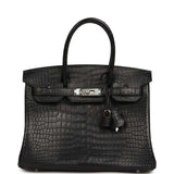 Hermes Birkin 30 Black Matte Porosus Crocodile Palladium Hardware