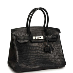 Hermes Birkin 30 Black Matte Porosus Crocodile Palladium Hardware