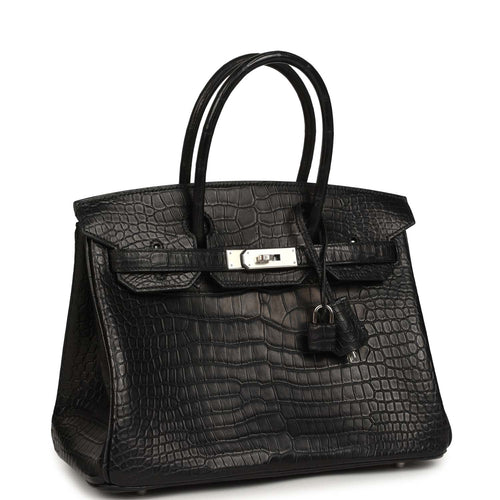 Hermes Birkin 30 Black Matte Porosus Crocodile Palladium Hardware