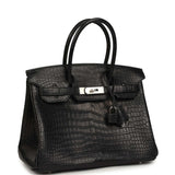 Hermes Birkin 30 Black Matte Porosus Crocodile Palladium Hardware