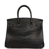 Hermes Birkin 30 Black Matte Porosus Crocodile Palladium Hardware