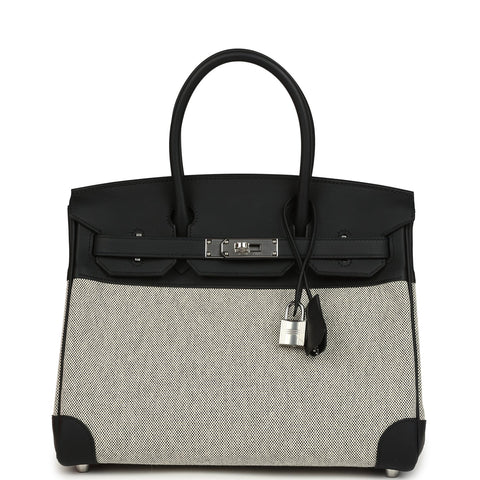 Hermes Birkin 30 Ecru-Black Toile H Canvas and Black Swift Palladium Hardware