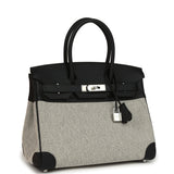 Hermes Birkin 30 Ecru-Black Toile H Canvas and Black Swift Palladium Hardware