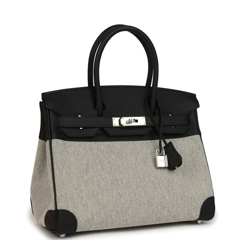 Hermes Birkin 30 Ecru-Black Toile H Canvas and Black Swift Palladium Hardware