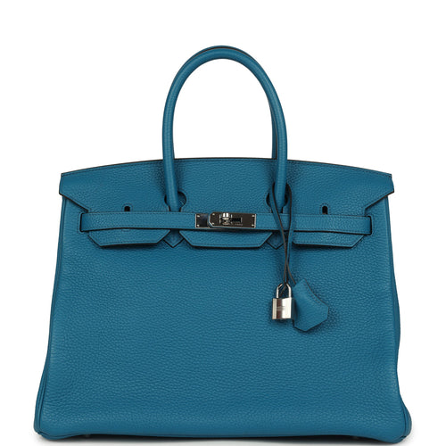 Pre-owned Hermes Birkin 35 Bleu de Galice Togo Palladium Hardware