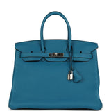 Pre-owned Hermes Birkin 35 Bleu de Galice Togo Palladium Hardware