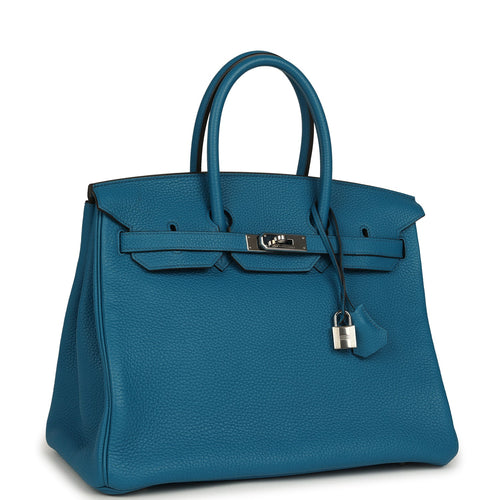 Pre-owned Hermes Birkin 35 Bleu de Galice Togo Palladium Hardware