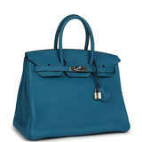 Pre-owned Hermes Birkin 35 Bleu de Galice Togo Palladium Hardware