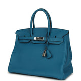 Pre-owned Hermes Birkin 35 Bleu de Galice Togo Palladium Hardware