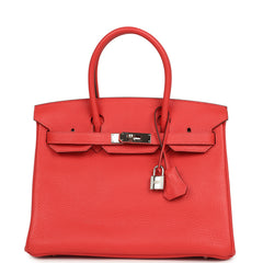 Pre-owned Hermes Birkin 30 Rouge Pivoine Clemence Palladium Hardware