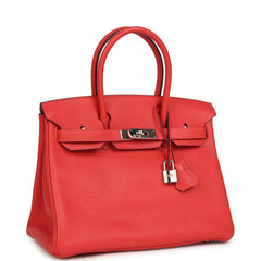 Pre-owned Hermes Birkin 30 Rouge Pivoine Clemence Palladium Hardware