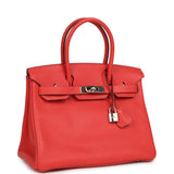 Pre-owned Hermes Birkin 30 Rouge Pivoine Clemence Palladium Hardware