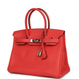 Pre-owned Hermes Birkin 30 Rouge Pivoine Clemence Palladium Hardware