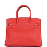 Pre-owned Hermes Birkin 30 Rouge Pivoine Clemence Palladium Hardware