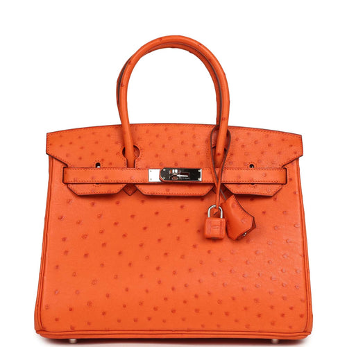Pre-owned Hermes Birkin 30 Tangerine Ostrich Palladium Hardware