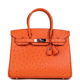 Pre-owned Hermes Birkin 30 Tangerine Ostrich Palladium Hardware