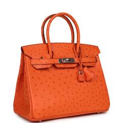 Pre-owned Hermes Birkin 30 Tangerine Ostrich Palladium Hardware