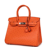 Pre-owned Hermes Birkin 30 Tangerine Ostrich Palladium Hardware
