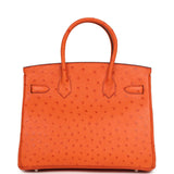 Pre-owned Hermes Birkin 30 Tangerine Ostrich Palladium Hardware