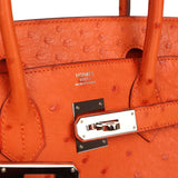 Pre-owned Hermes Birkin 30 Tangerine Ostrich Palladium Hardware