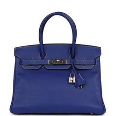 Pre-owned Hermes Birkin 30 Bleu Electric Candy Verso Epsom Palladium Hardware